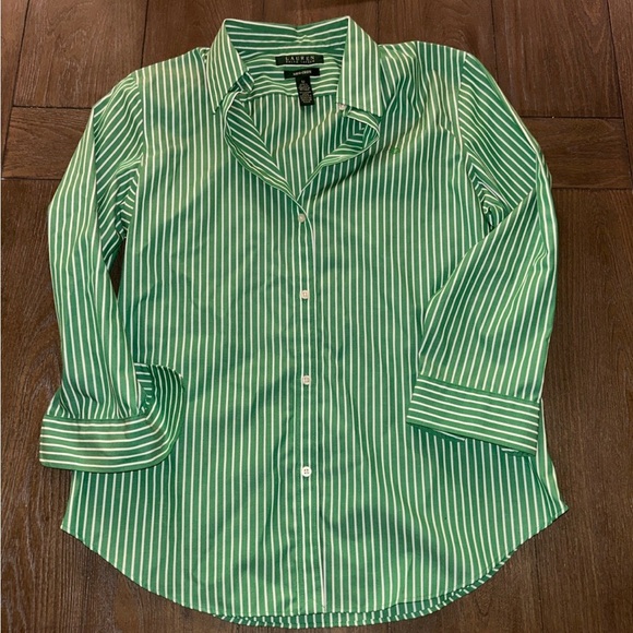 Ralph Lauren Green and White Striped Shirt - Picture 1 of 4